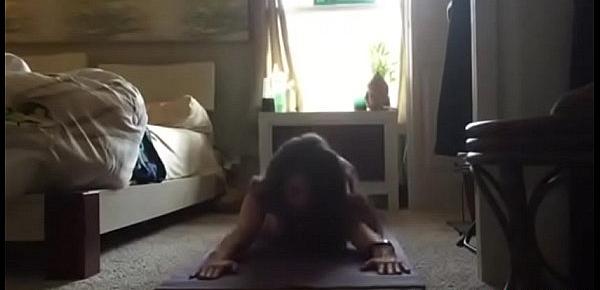  Bushy babe in hot nude yoga session